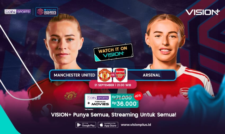 Manchester United vs Arsenal di WSL 2025/26, Perebutan Puncak Klasemen Nonton di VISION+